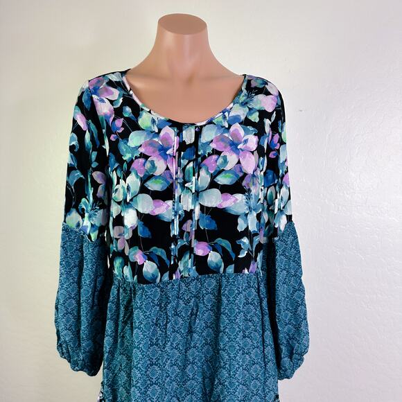 Soft Surroundings Night Bloom Long Balloon Sleeve Floral Midi Dress Blue Small - Picture 3 of 12